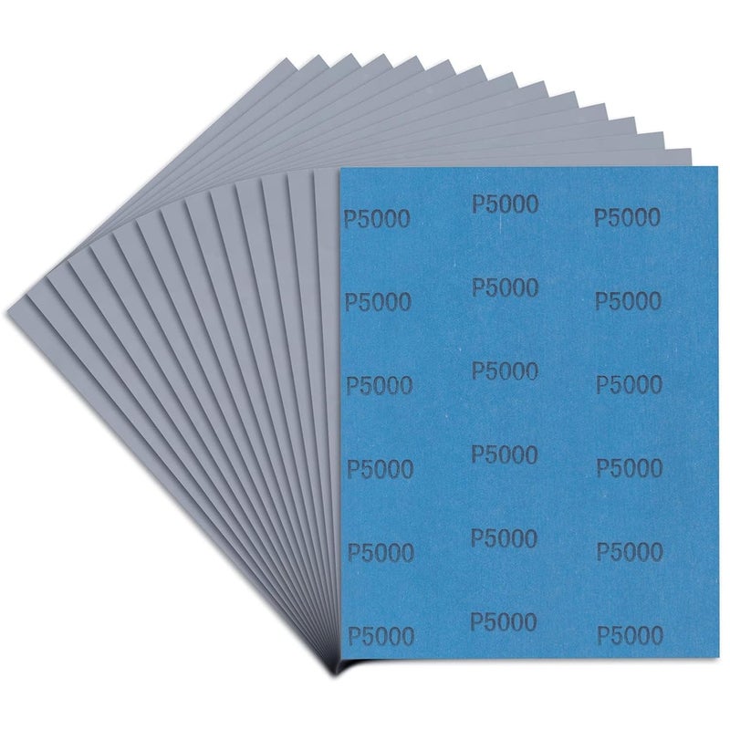 LCubro Sandpaper 5000 Grit, Wet Dry Sanding Sheets, High Performance Sand Paper for Wood Furniture Finishing, Metal Grinding, Automotive Polishing, 9 x 11 inches, 15-Sheets - Image 1